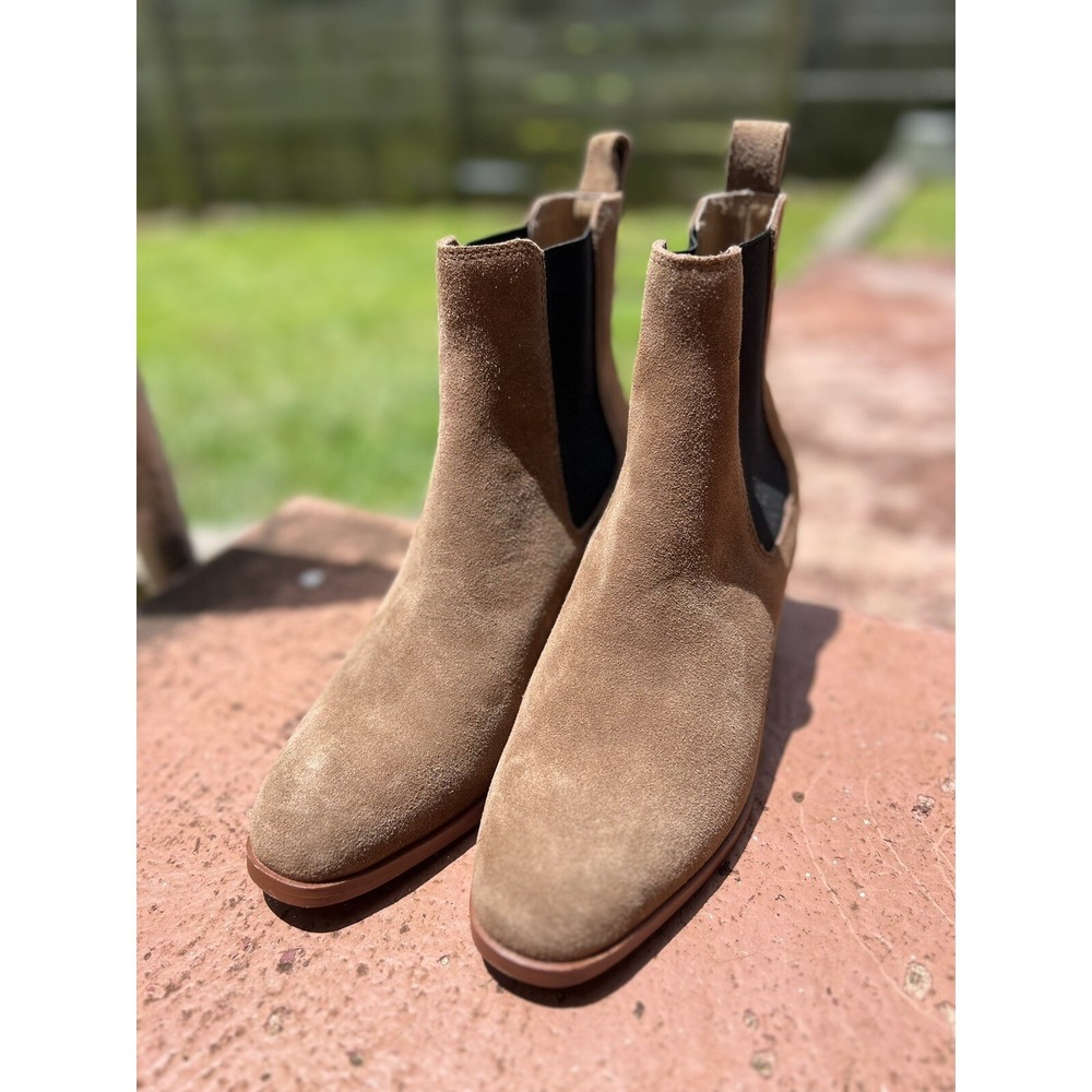 Steve Madden Rhiannon Chelsea Slip On Boots Bootie Heels Chunky Brown Suede Fall - Picture 4 of 6